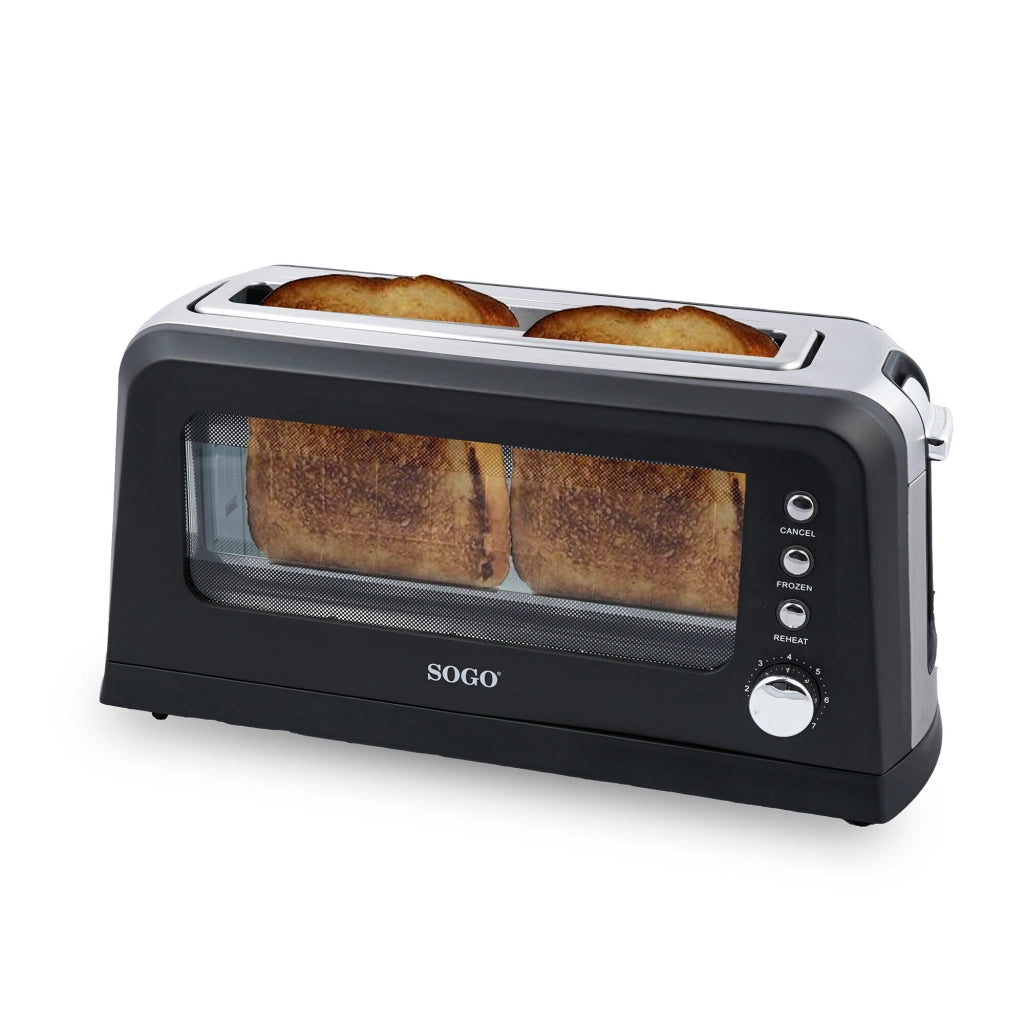 Tostapane fessura lunga con finestra trasparente vetro, controllo 7 livelli tostatura, bandeja briciole estraibile 900W - SOGO
