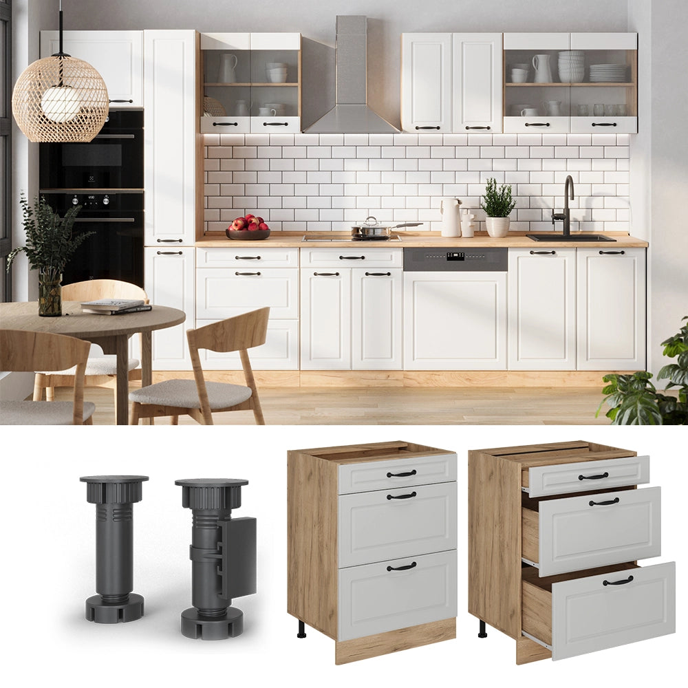Vicco Mobiletto base per cucina Bianco casa di campagna 60 cm con cassetti, marmo AP
