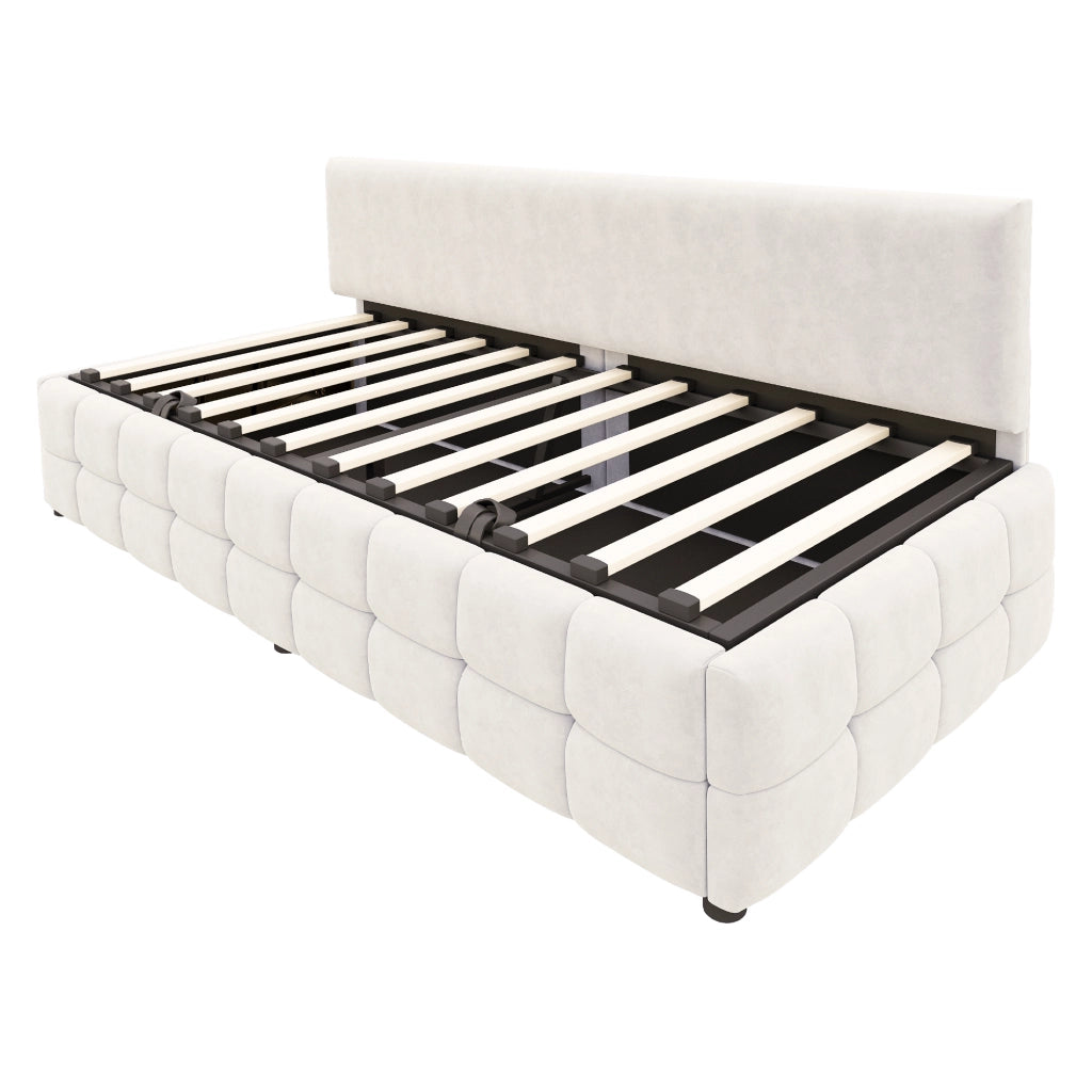 Letto sofà con vano contenitore idraulico velluto beige 90x200 cm