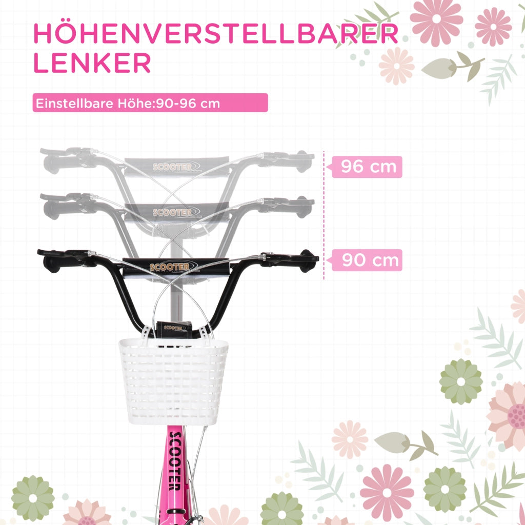 Trotinette per Bambini con Freno e Cestino ¨C zephmum ¨C Bianco e Rosa