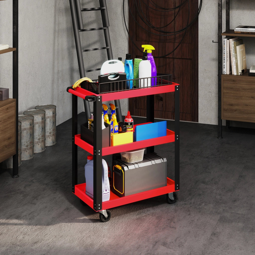 Carrello per Attrezzi con 3 Ripiani ¨C Minimal ¨C Rosso e Nero