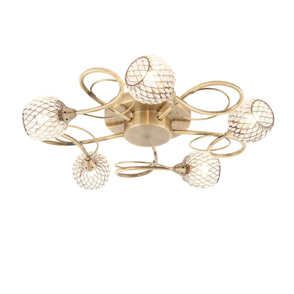 Plafoniera Aherne Endon ottone antico 5xG9 perline