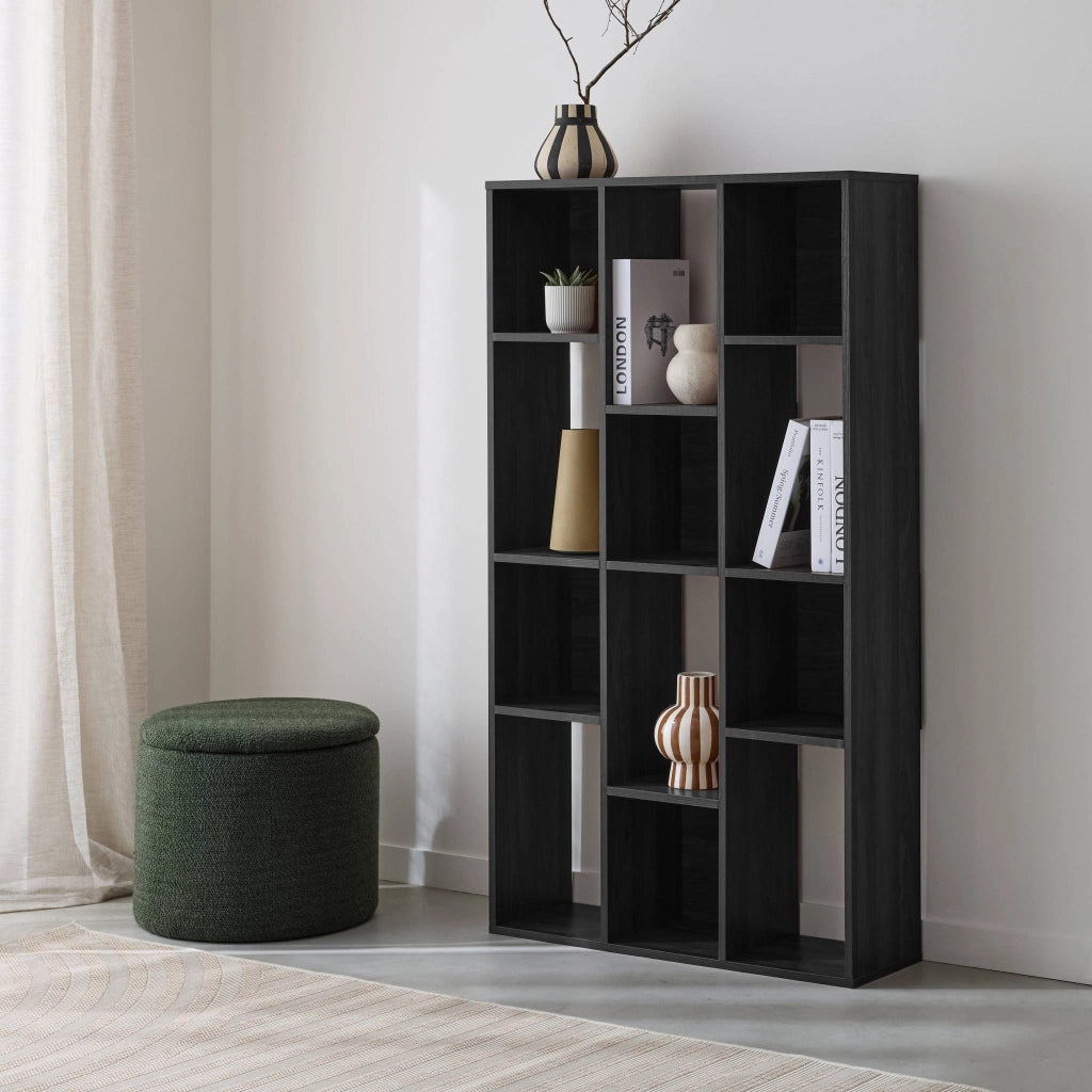 Libreria a 3 livelli con 12 scomparti, nero
