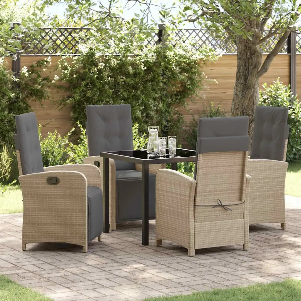 Set da Pranzo per Giardino con cuscino 5 pcs Beige polyrattan