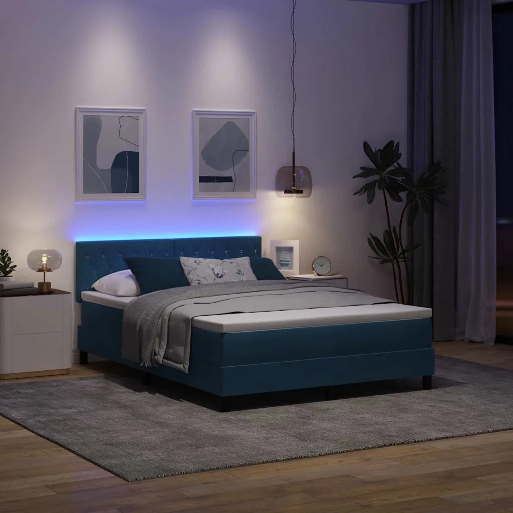 Letto a Sorgente LED con led Blu Scuro 140 x 190 cm Velluto 3342588