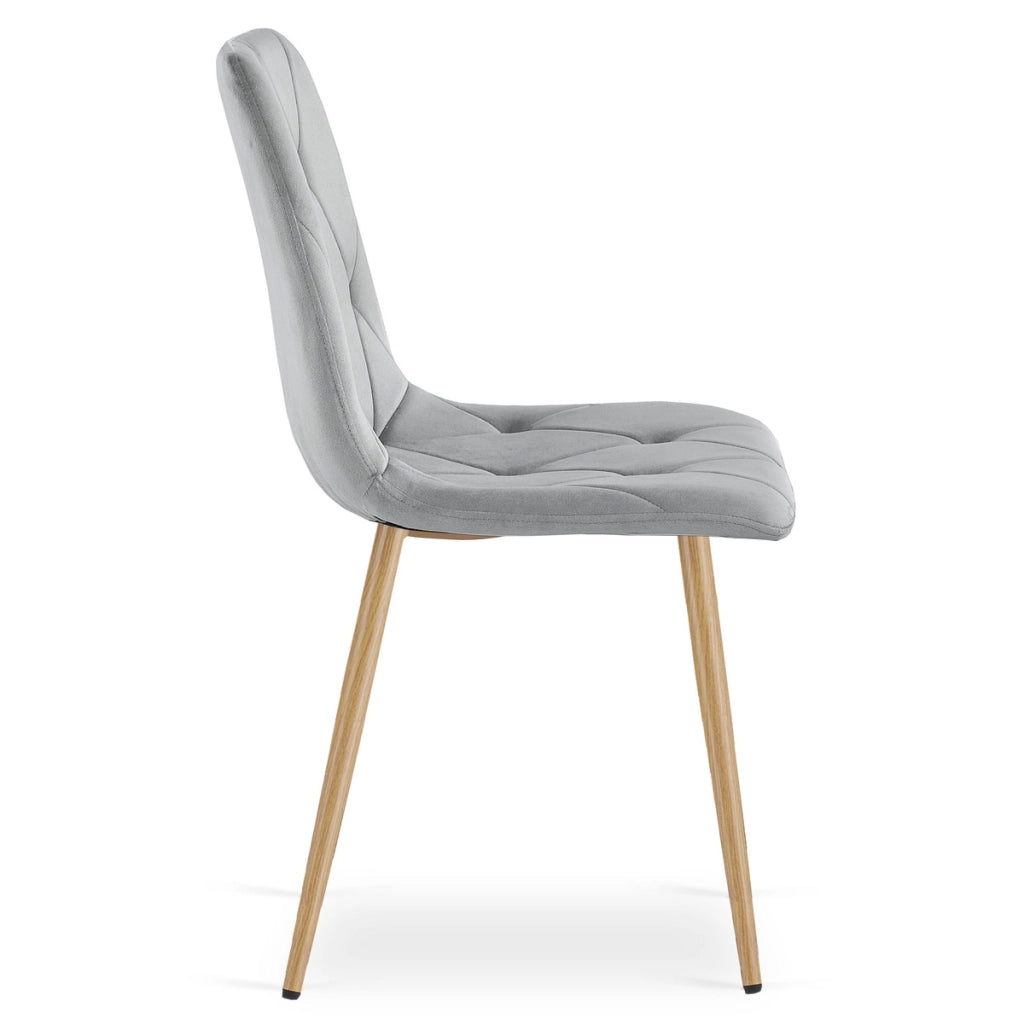 Sedia Libra in velluto grigio chiaro con gambe effetto legno