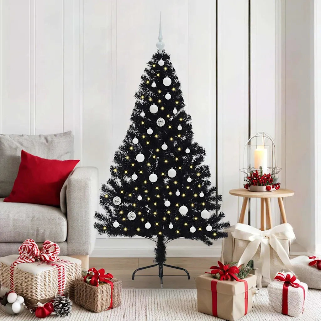 Albero di Natale artificiale con luci integrate Nero 150 cm PVC 3397131