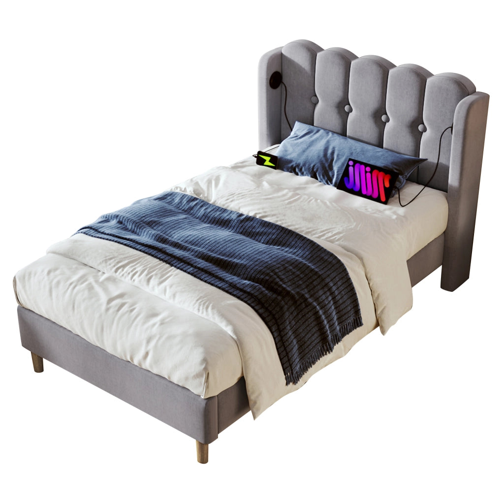 letto imbottito in lino grigio 90 x 200 cm