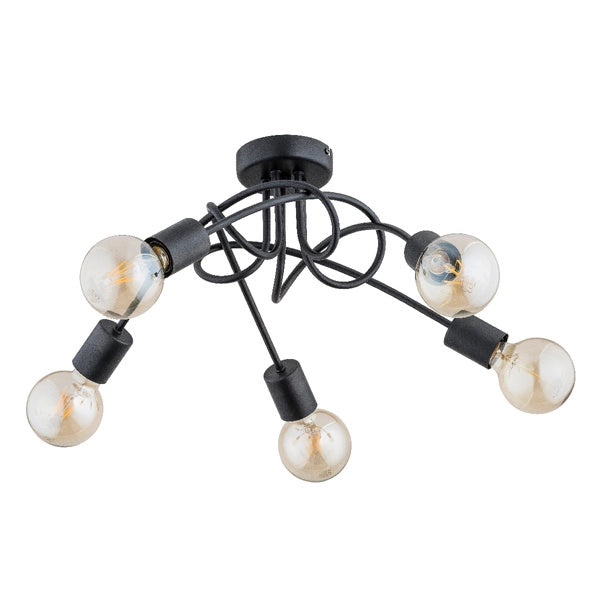 Plafoniera moderna TRAVERS 5 luci E27 nera metallo Alfa