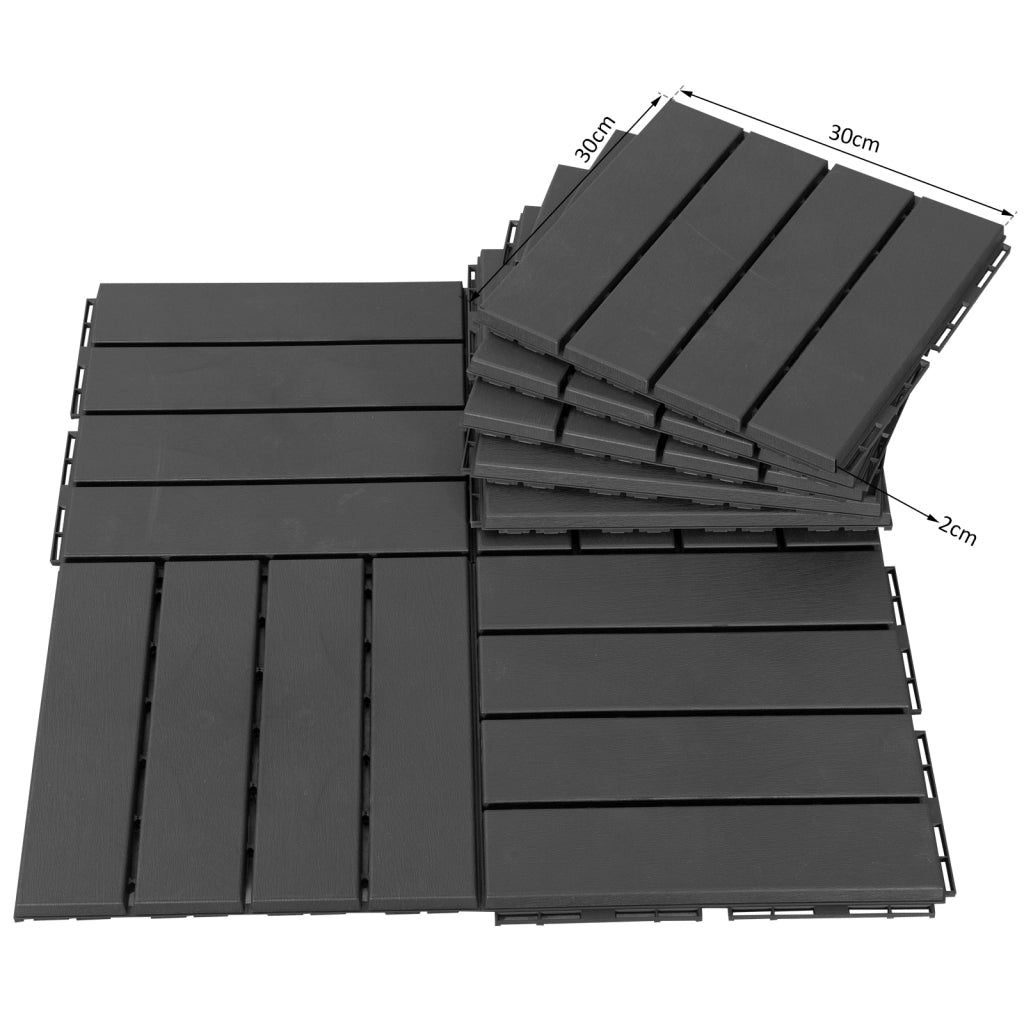 Piastrelle da Giardino Set 9 Pezzi - Xylo - Effetto Legno Nero Plastica Componibile