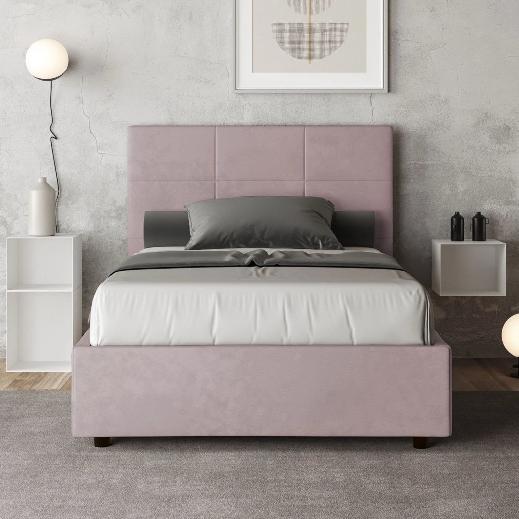 BS COM Letto una piazza e mezza senza rete imbottito 120x200 microfibra glicine