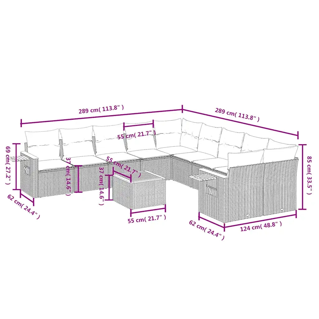 Set Divani da Giardino 11 pz con Cuscini in Polyrattan Nero 3227198