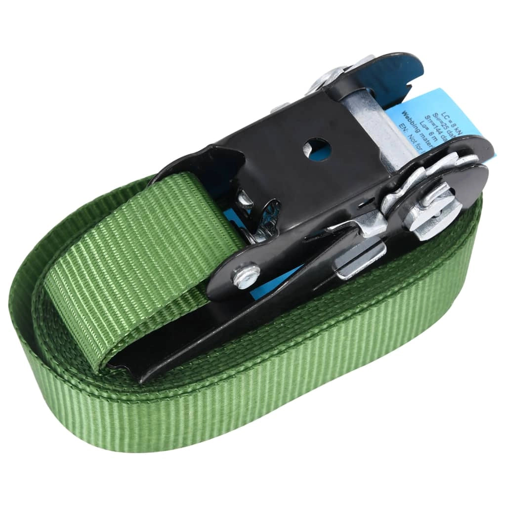 Confezione da 10 cinghie di fissaggio a cricchetto per trasporto stoccaggio cinghie per rimorchi e fissaggio di motociclette e auto 800 daN 6 m verde 02_0003545