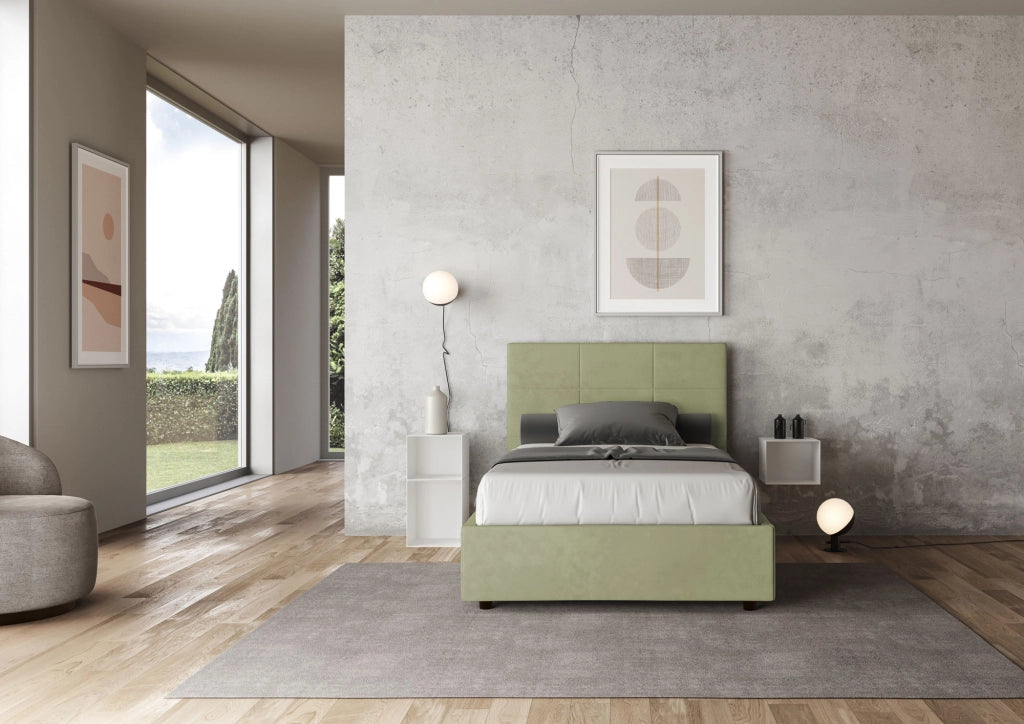 BS COM Letto una piazza e mezza contenitore imbottito 120x210 microfibra tè verde