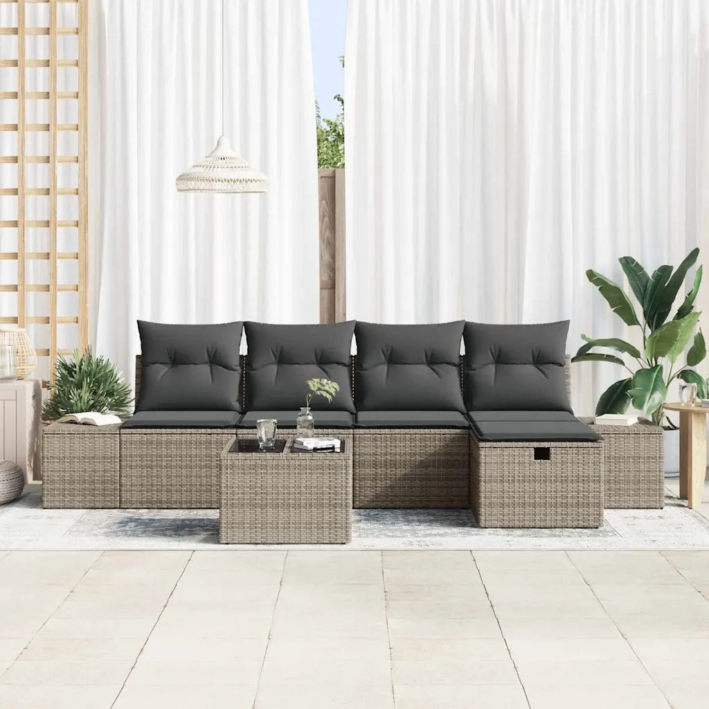 Set Divano da Giardino con cuscino 6 pcs Grigio polyrattan 3359368