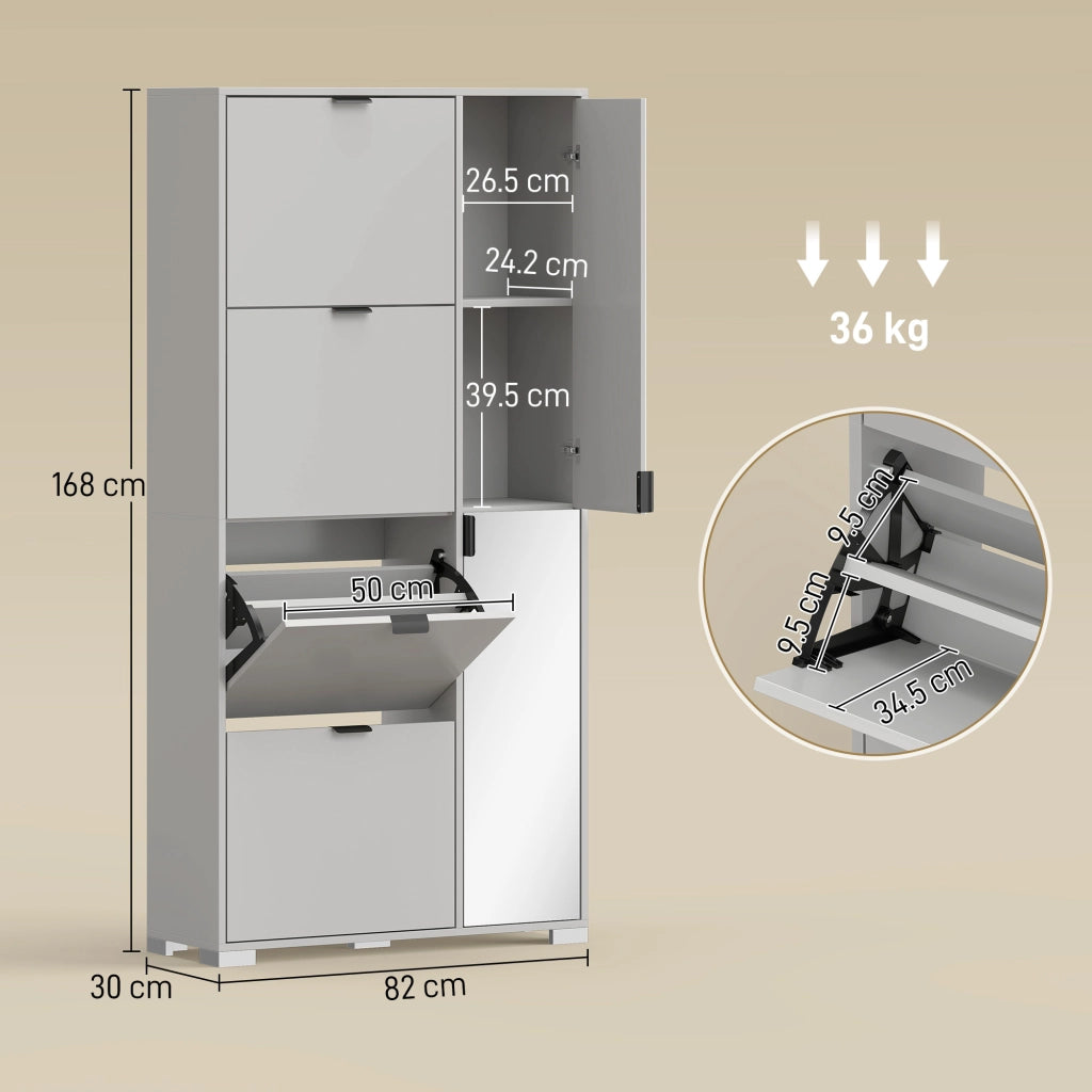 Scarpiera con Specchio e 4 Cassetti ¨C Zephmum ¨C Grigio