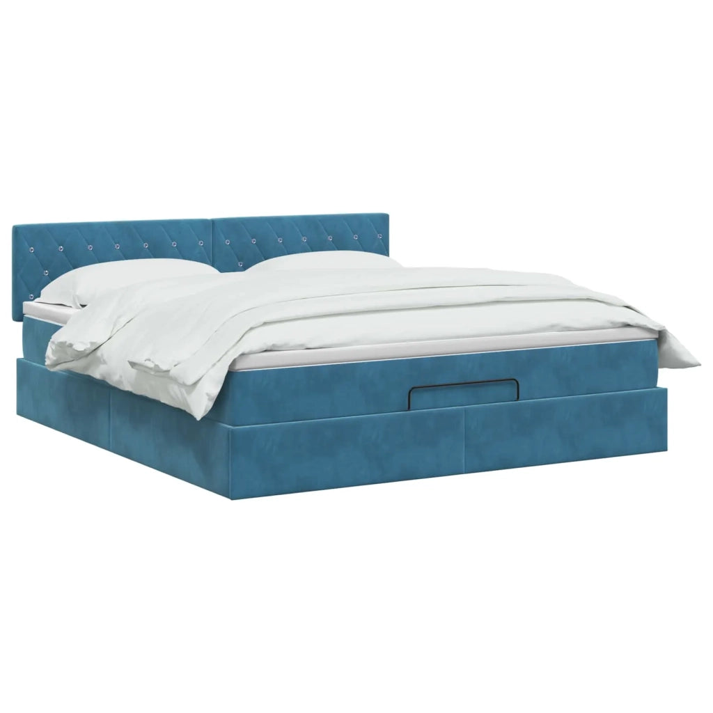 Letto Ottomano con Materasso e LED Blu scuro 140 x 200 cm 3457075