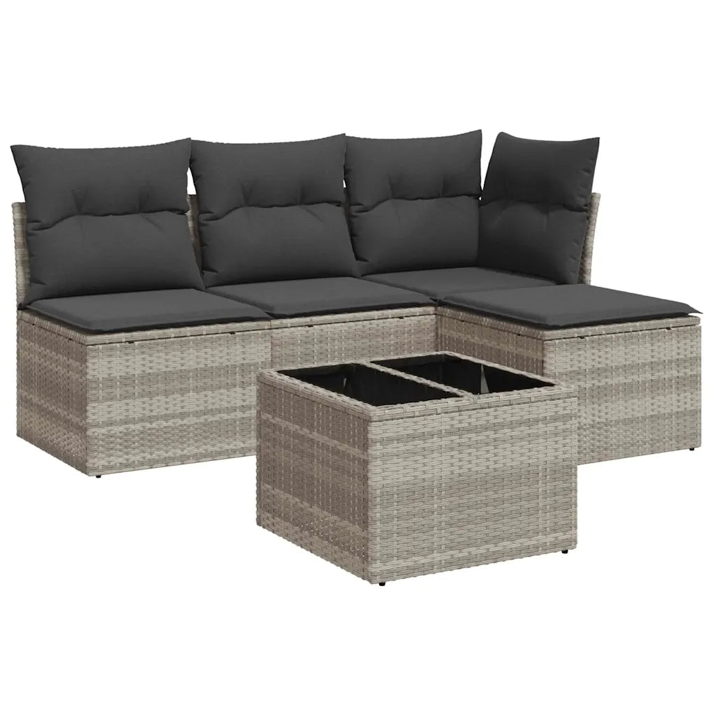 Set Divano da Giardino 5pz con Cuscini Grigio Chiaro Polyrattan 3249351