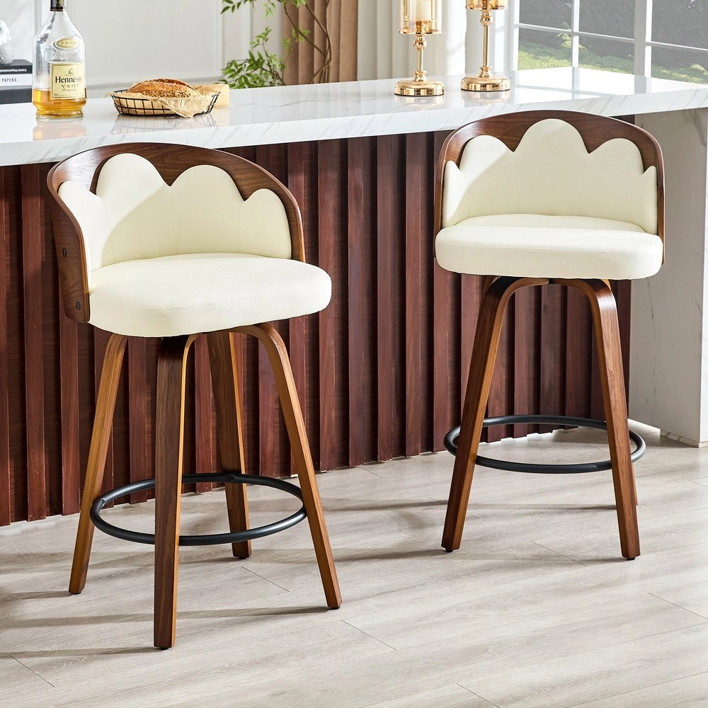 Set 2 Sgabelli da Bar con Schienale Floreale ¨C MINIMAL ¨C Legno Curvato, Ecopelle, Metallo, Moderno