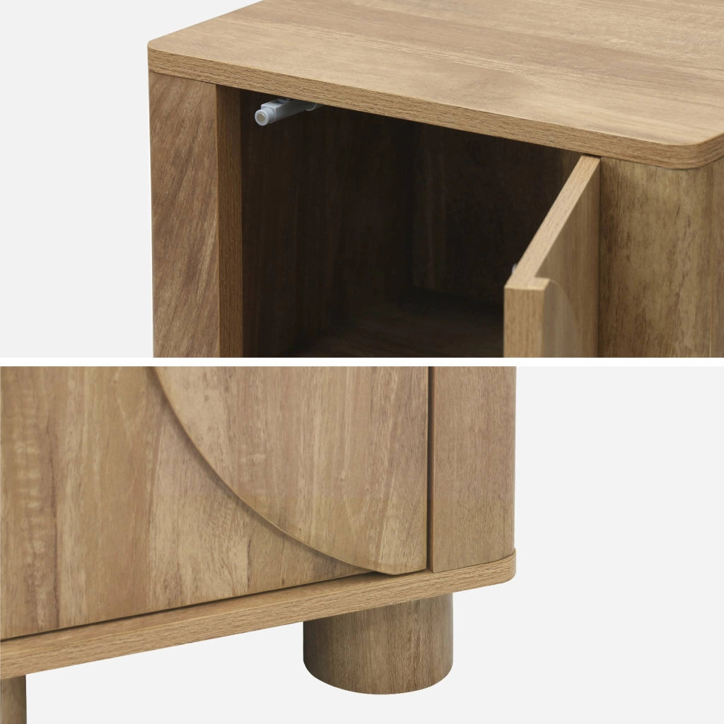 Comodino effetto legno di mango con 1 anta reversibile, effetto legno