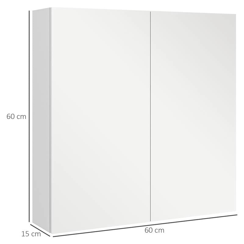 ARMADIETTO A SPECCHIO A 3 RIPIANI INTERNI REGOLABILI, IN LEGNO E VETRO, 60X15X60 CM, BIANCO
