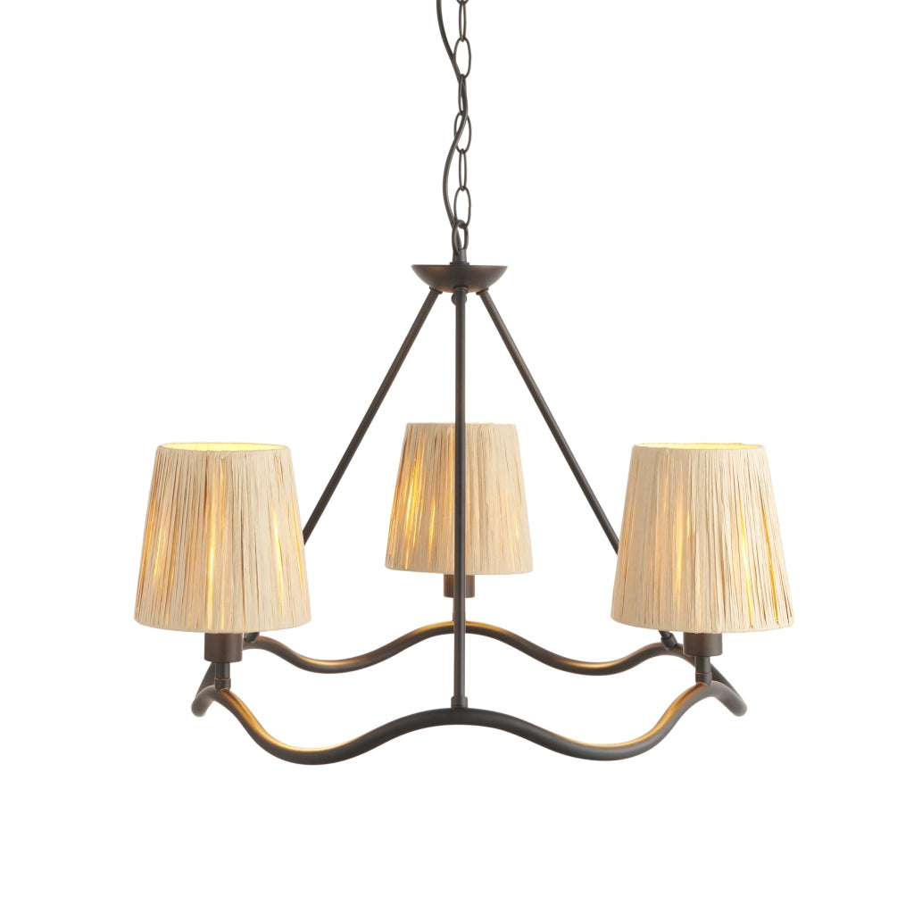 Lampadario WRIGGLE anello ondulato 3 luci rafia nero opaco