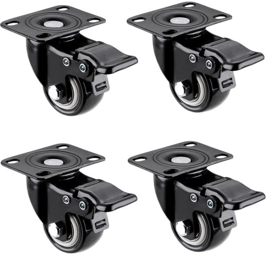 Set di ruote di mobili 280 kg - Set di 4 ruote - Ruote con freno - Ruote in nylon - Ruote assorbenti di shock e silenziose