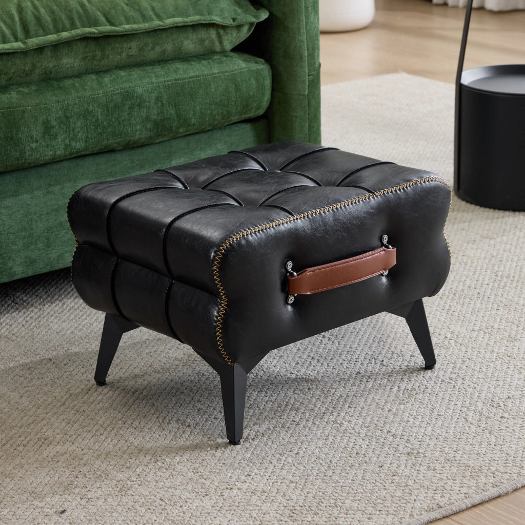 Poggiapiedi portatile in pelle nera - Zephmum- Gambe in metallo multifunzionale per cambio scarpe