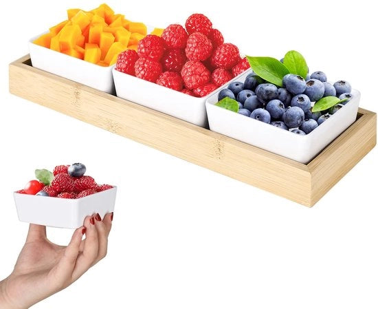 Set di 3 Dipschalen in Legno con Pannello - Ideale per Snacks e Desserti
