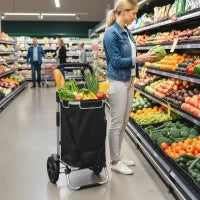 Carrello della spesa pieghevole da 40 L su ruote con manico telescopico, 45,5x35,5x97cm, Nero