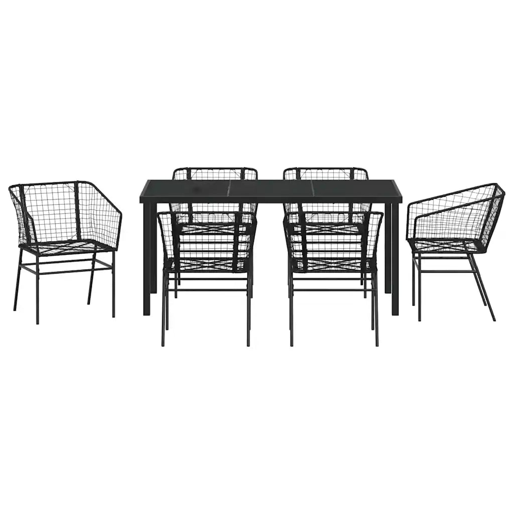Set da Pranzo per Giardino 7 pcs Nero polyrattan