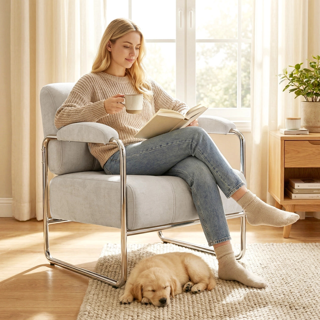 Poltrona e Poltroncina in Ciniglia Morbida ¨C Minimal ¨C Beige