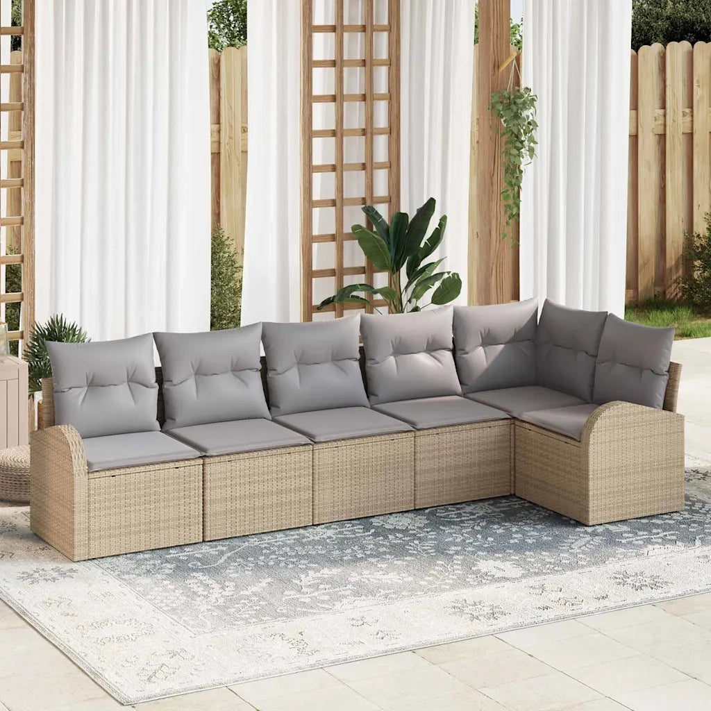 Set Divano da Giardino con cuscino 6 pcs Beige Poly Rattan 3346060