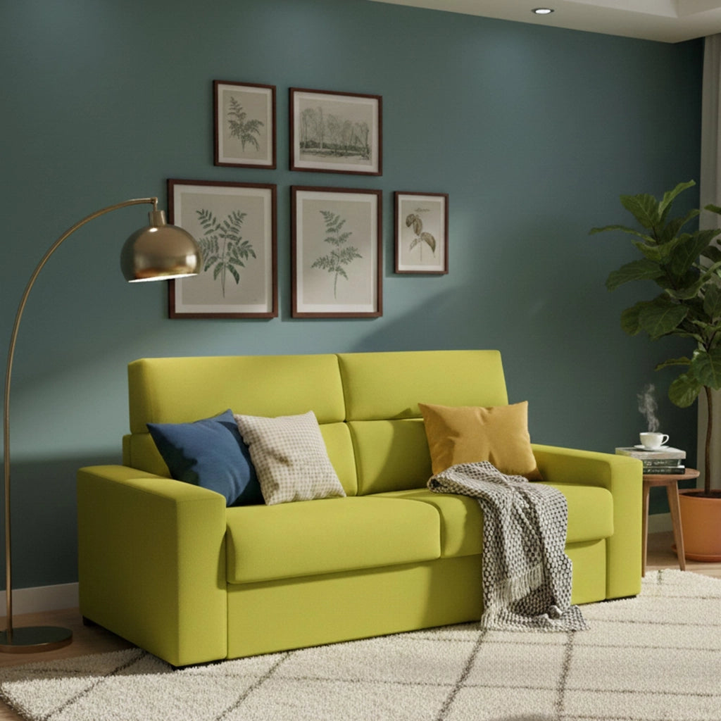 Marcon, Divano Letto 3 Posti Sfoderabile Made in Italy, 220x95 cm Verde