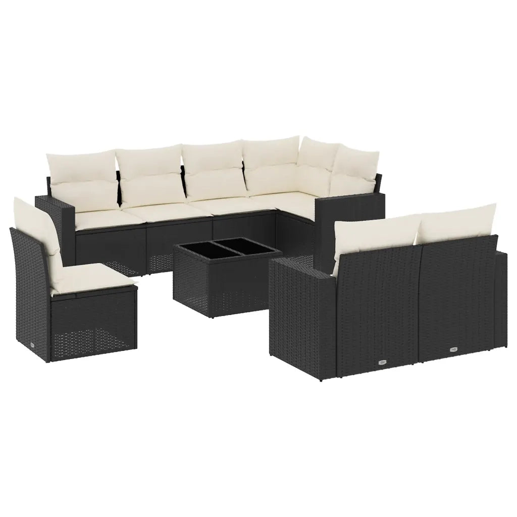 Set Divani da Giardino 9 pz con Cuscini Nero in Polyrattan 3251583