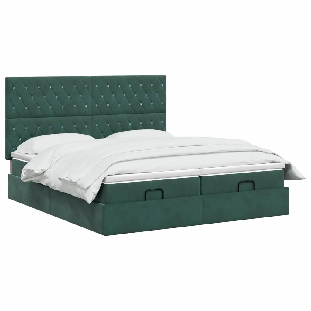 Letto ottomano con materasso 2 pz Verde Scuro Velluto 3457905