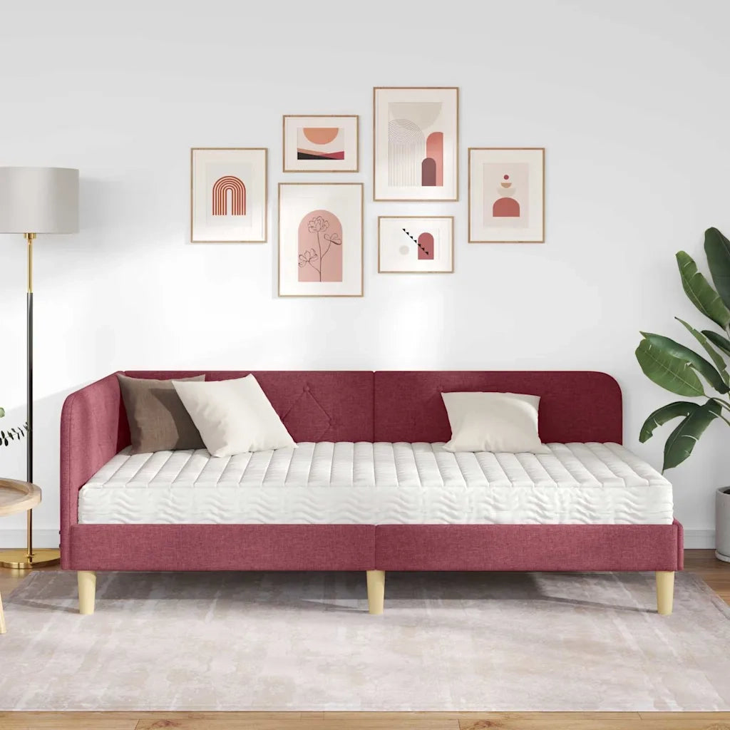 Cornice del letto ad angolo Rosso Vino 90 x 190 cm Tessuto