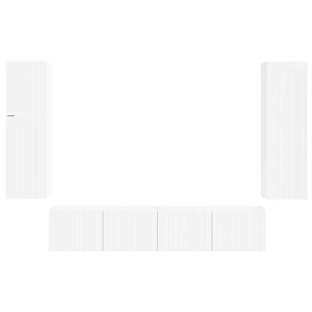 Set mobile TV Montaggio a parete 4 pz | Armadietto TV | Mobile Porta TV Bianco Legno multistrato