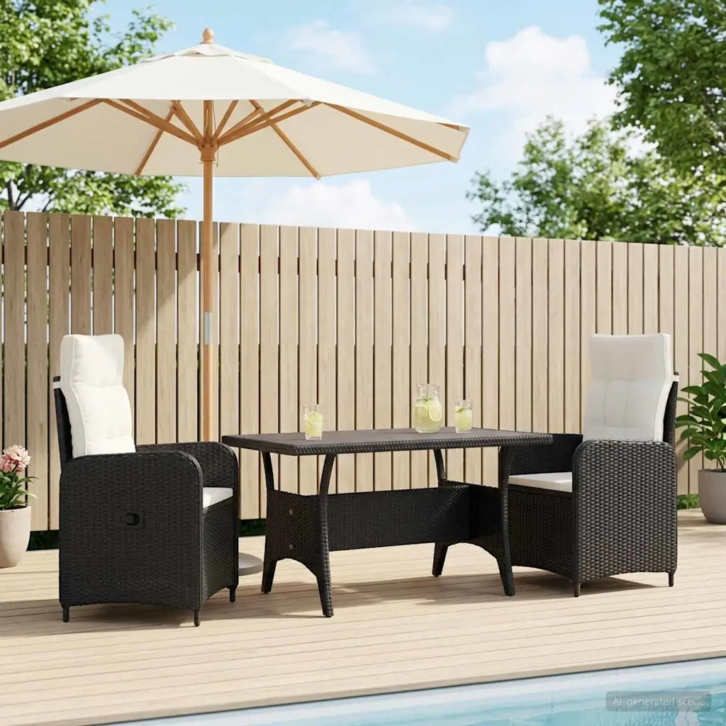 Set da pranzo per esterni 3 pcs Nero e Bianco Crema polyrattan 3422258