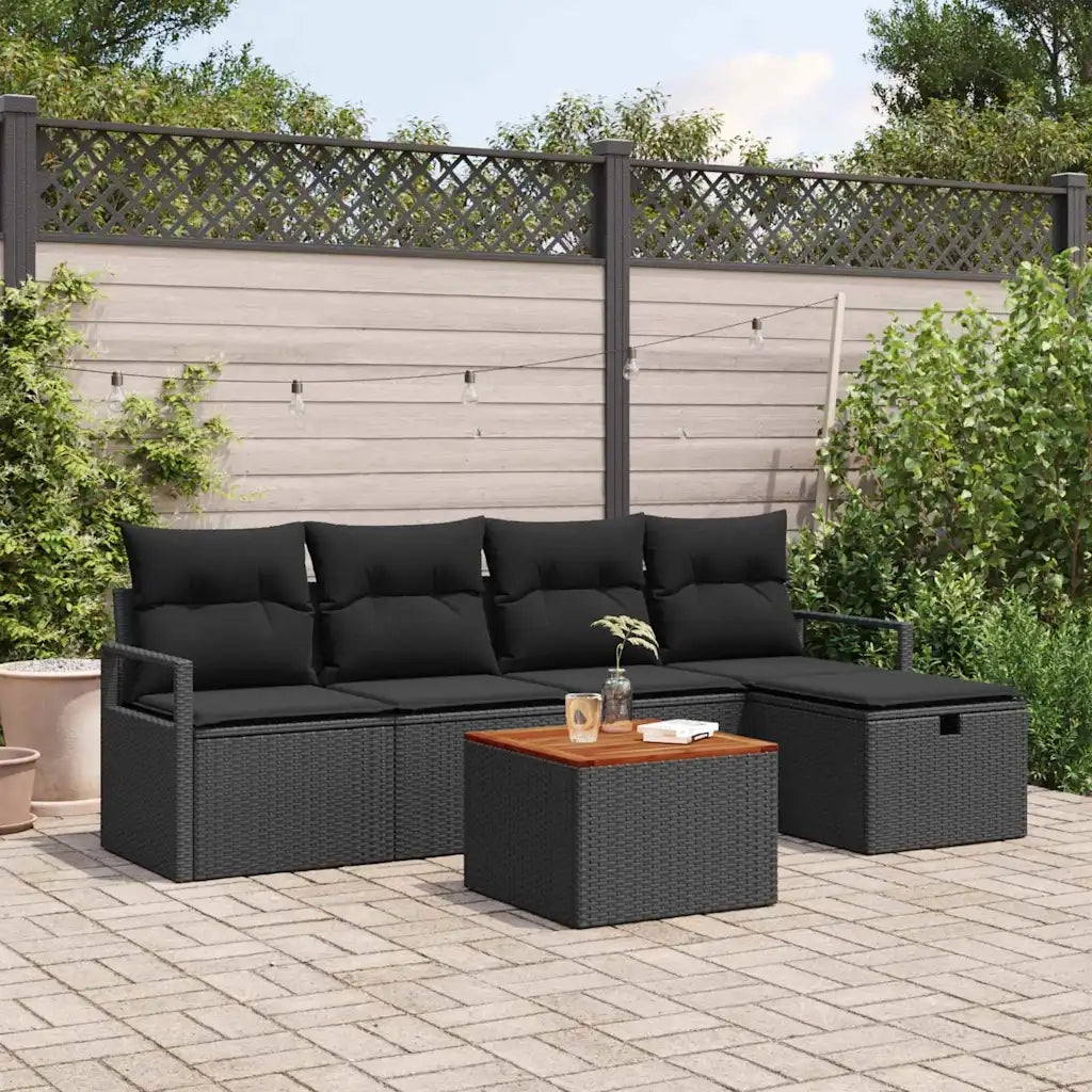 Set Divano da Giardino con cuscino 6 pcs Nero polyrattan 3359534
