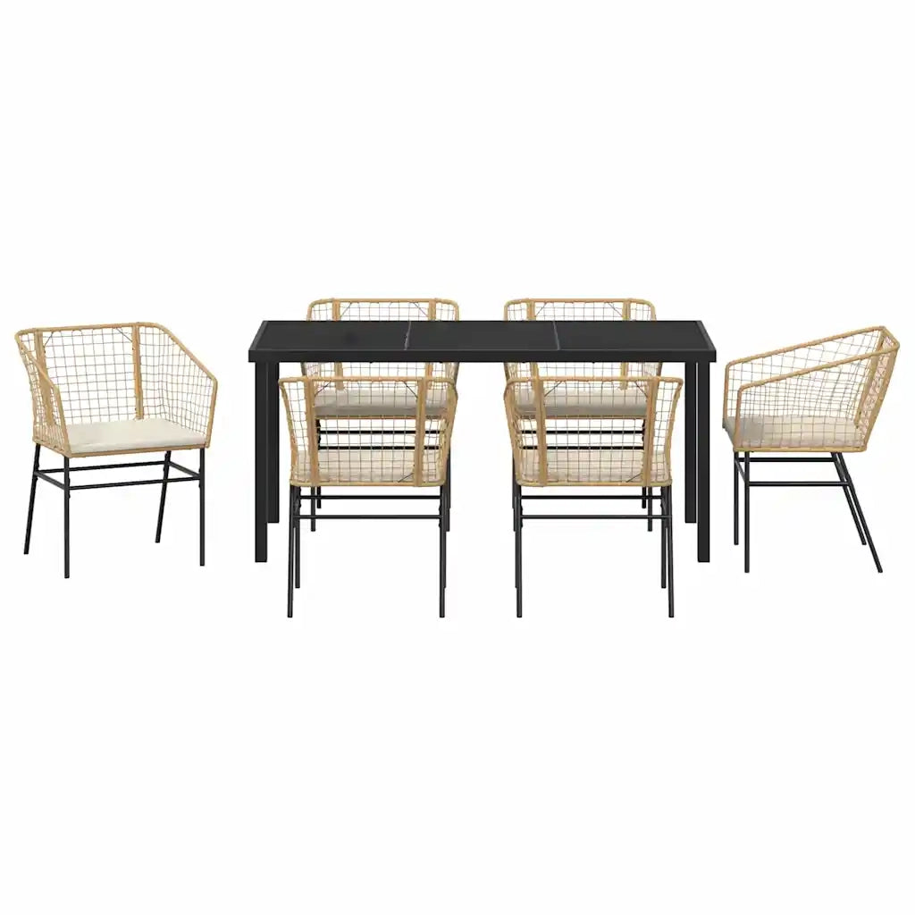 Set da Pranzo per Giardino 7 pcs Marrone polyrattan