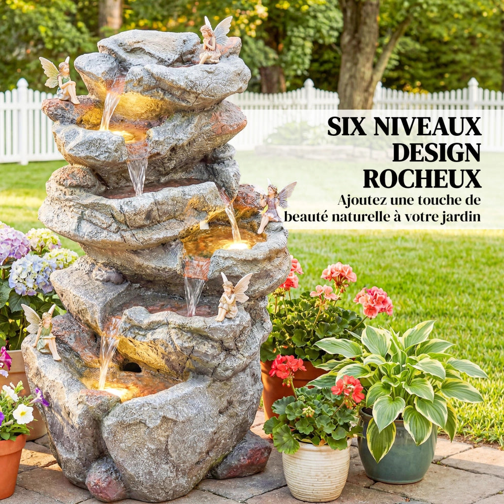 Fontana da giardino a cascata 6 livelli ¨C Minimal ¨C resina effetto pietra grigia 33x27x53 cm