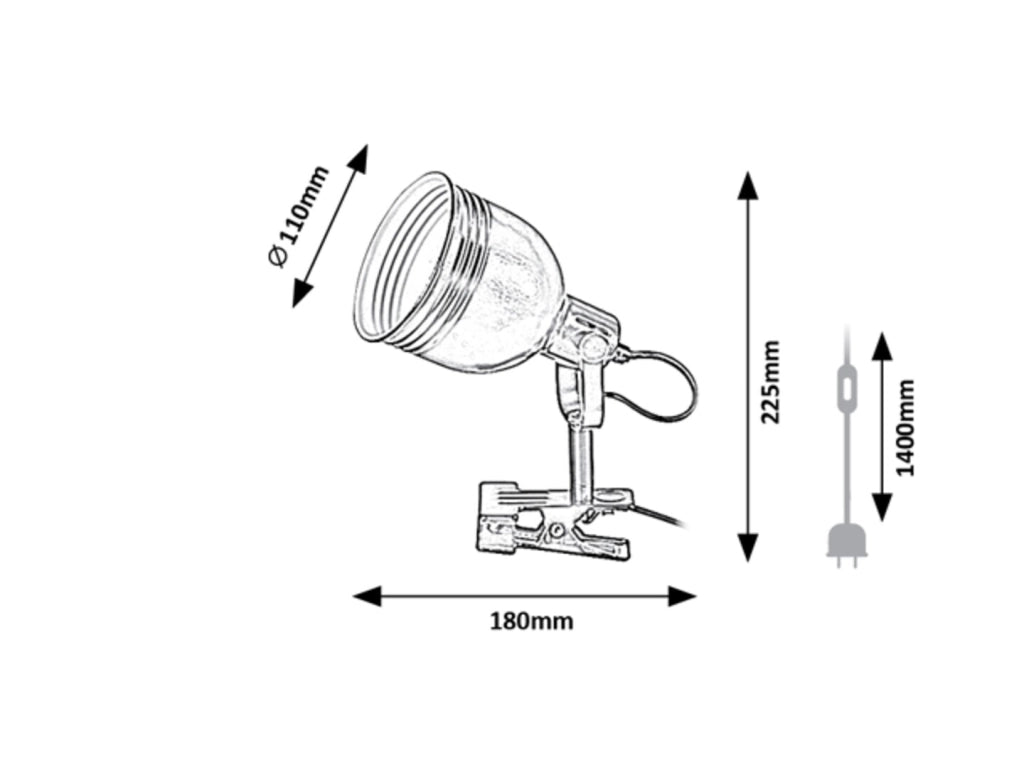 Lampada da tavolo a clip industriale nera E14 Rabalux