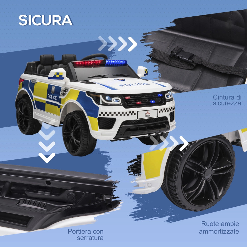 Auto Bambini Polizia Elettrica ¨C Minimal ¨C Bianco 110x68x52cm