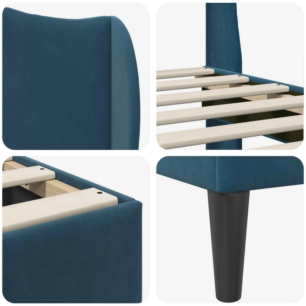 Letto matrimoniale | Letto per adulti | Struttura del letto con testiera Blu 120 x 190 cm Velluto