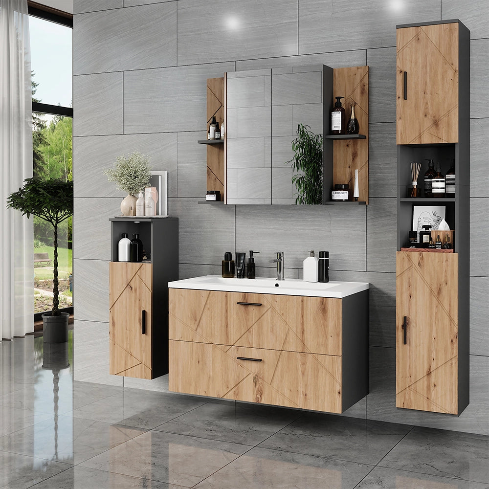 Vicco Set di mobili da bagno Antracite/Artisan 5 parti