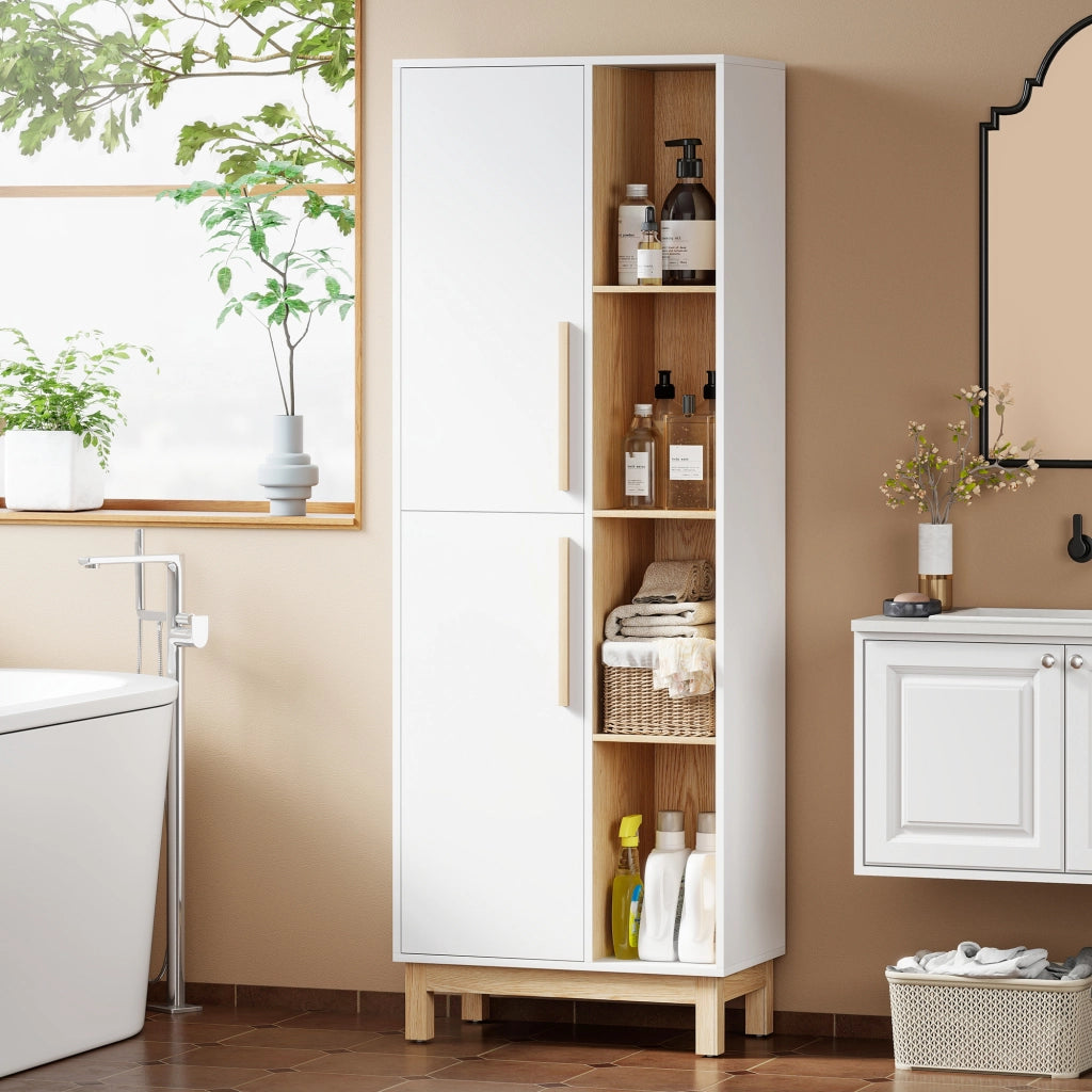 Libreria 176 cm ¨C Xylo ¨C 4 ripiani aperti 2 ante MDF bianco