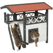 Casetta per Gatti Esterni con Terrazza e Scala ¨C Xylo ¨C Bianco e Rosso 77x50x73cm