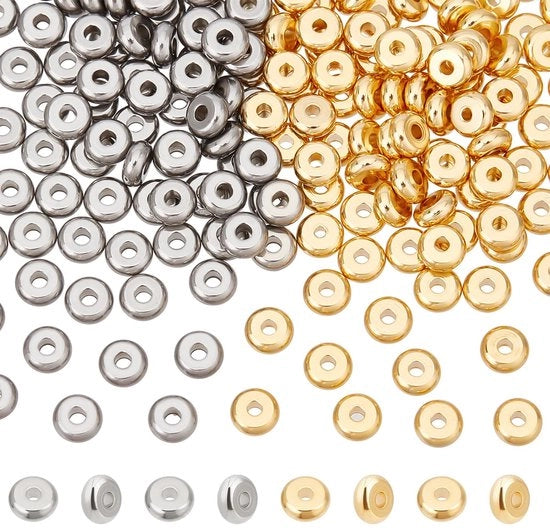Spaziatori in Acciaio Inox/Gold 200 pezzi - Spaziatori Piani/Rondi - Diametro 5 mm - Per Creazione di Gioielli - Spaziatori di Chiusura