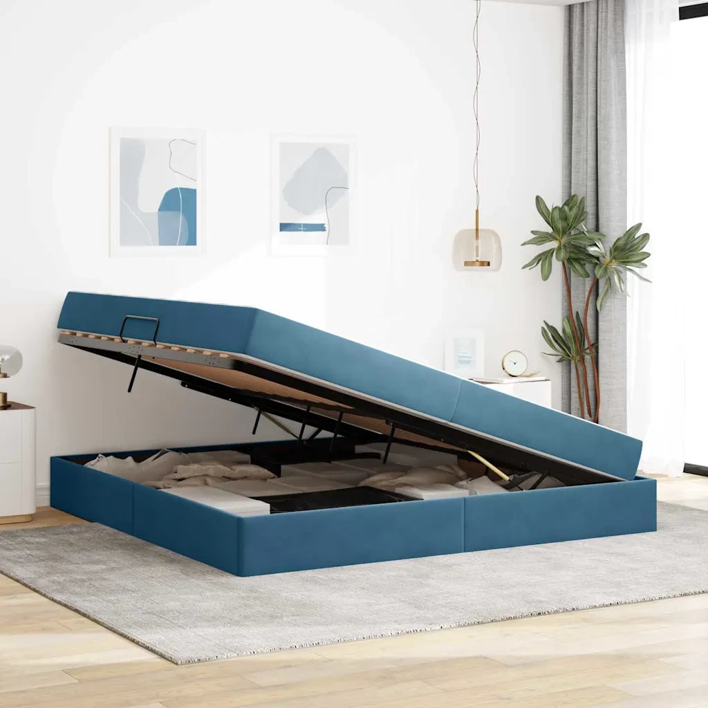 Letto con contenitore e materasso Blu Scuro 200 x 200 cm 3399746